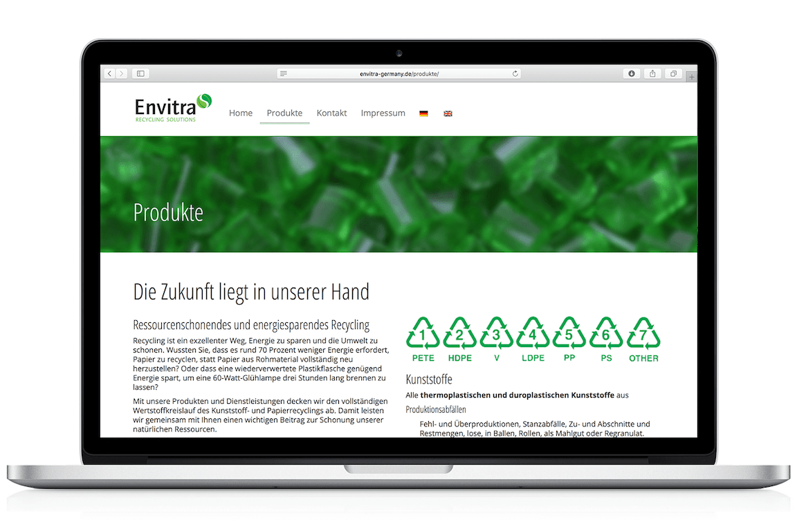 Website der Envitra Recycling